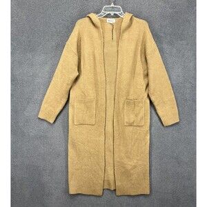 &merci Cardigan women Small‎ Tan Hooded knit open front oversized maxi soft
